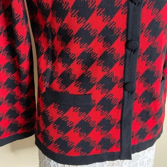 Pendleton Red & Black Knit Houndstooth Cardigan blazer classic size Small - Picture 4 of 6